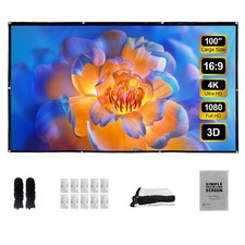 4K Projector Screen, 16:9 HD Foldable Portable Double Sided Anti-Crease Proje...