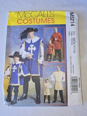 McCall's M5214 Costume Pattern Mens Muskateer Prince Doublet Cape Sz S-XL NOS