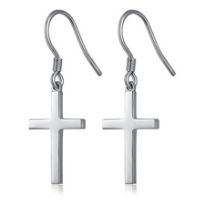 Sterling Silver Cross Dangle Earrings for Women and Men - Cross Drop Hook Jew...