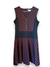 Michael Kors Polka Dot Flare Dress Black & Merlot Women's Size 12 Burgundy