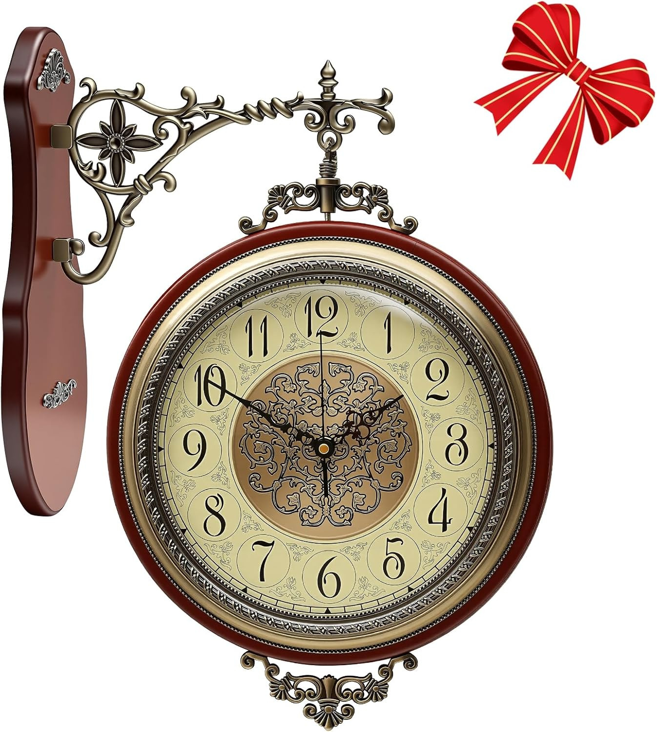 Vintage Double Sided Wall Clock with Glass & Copper Finish
