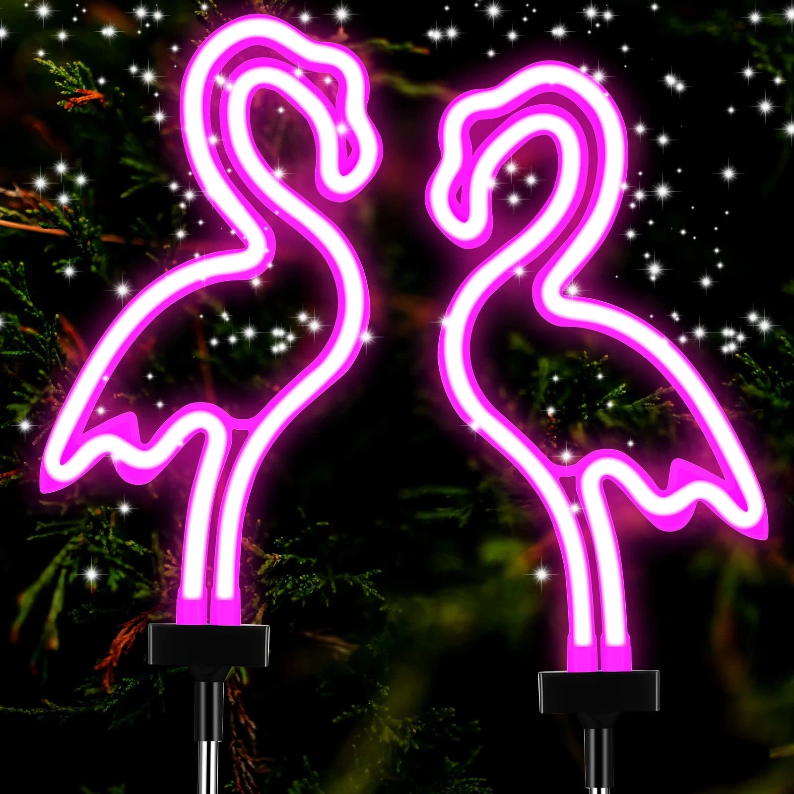 Flamingo Solar Lights Outdoor Neon Light Yard Pink Flamingo Waterproof Decora...