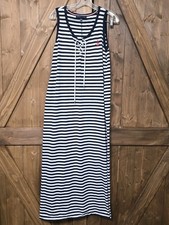Tommy Hilfiger Navy White Stripe Lace-Up Sleeveless Maxi Dress Women L