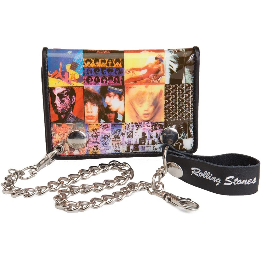 MARKENLOS Rolling Stones Album Covers Geldbeutel mit Kette 10x8 cm Echtes Leder
