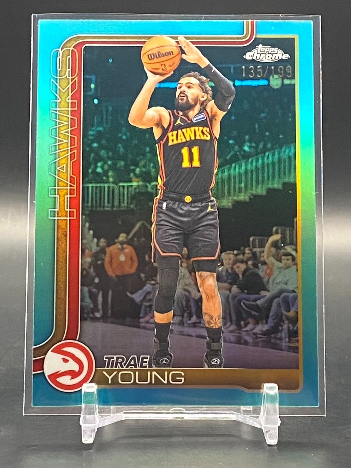 Trae Young 2025-26 Topps Chrome Update Aqua Refractor #/199 Atlanta Hawks #36