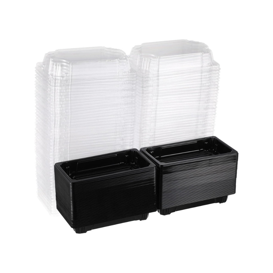 Caja de sushi negra de 50 piezas con tapas transparentes - Contenedor para sacar sushi, pastel de alimentos