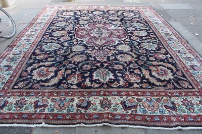 Vintage Getragen Handgeknüpfter Traditioneller Teppich Orientteppich Wolle Blau Groß 387x298cm