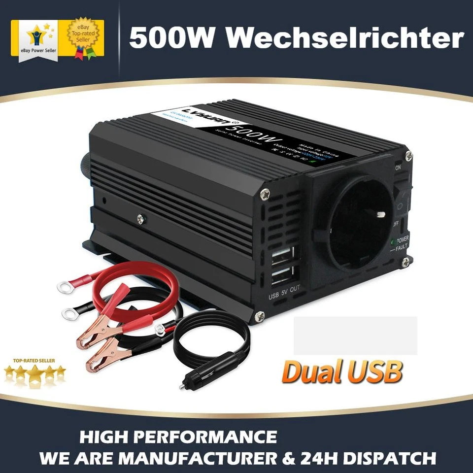 LVYUAN 500W Wechselrichter 12V auf 230V USB Car Spannungswandler für Laptop Camping RV