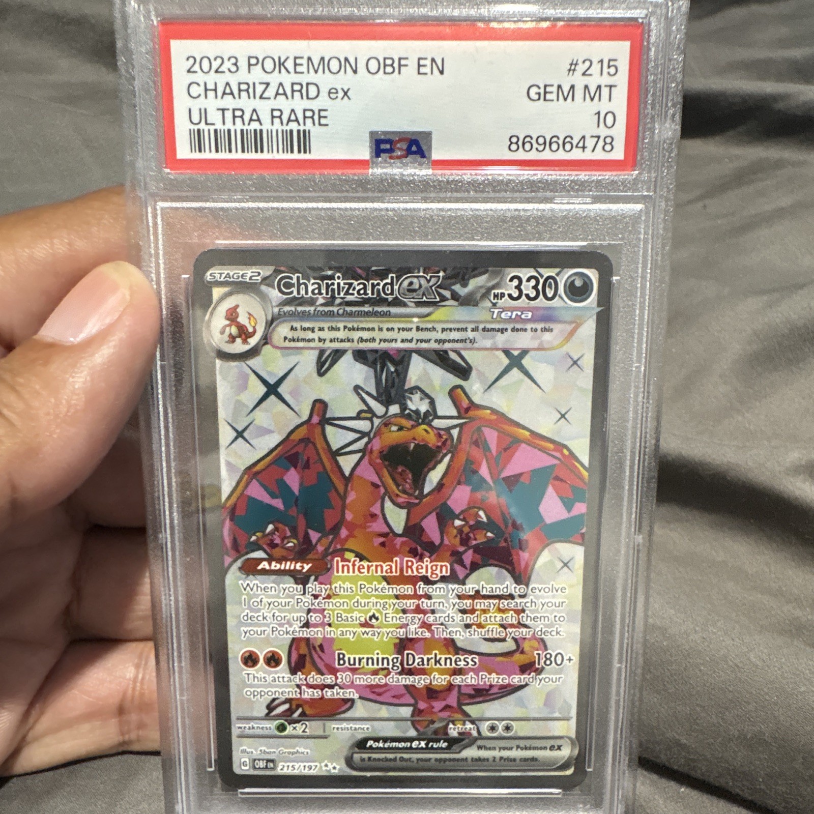 Pokemon 2023 Obsidian Flames Charizard ex 215/197 Ultra Rare Holo PSA 10 view 1