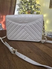 Tory Burch Alexa Ivory Cream Chevron Crossbody Shoulder Bag Purse