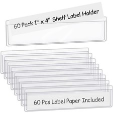 60 Pack Self Adhesive Label Holders 1.2x4.3 Inch Clear Pockets 60 Paper Inserts