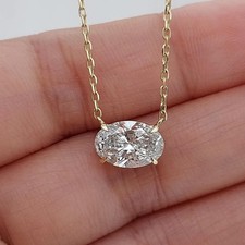 2Ct GRA Certified Oval Moissanite Solitaire Pendant 14k Yellow Gold Plated Chain