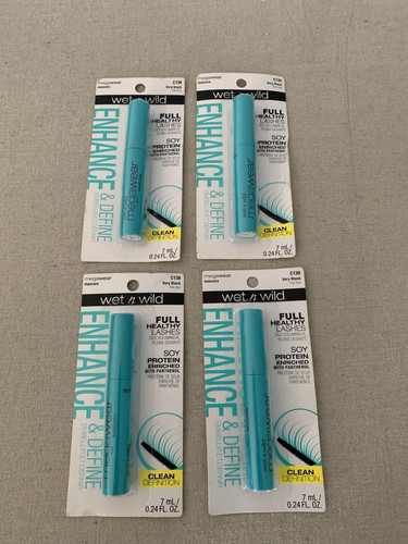 4 Wet n Wild Enhance & Define Megawear Mascara- VERY BLACK C136- New & Sealed