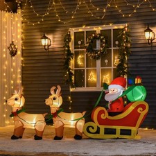 8ft Long Christmas Inflatable Santa Claus with Sleigh and Reindeer Outdoor