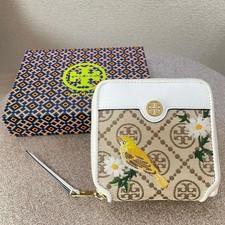 Tory Burch T Monogram Bird Embroidery Fold Wallet Used from Japan