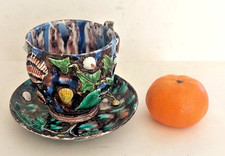 Tasse Et Sous en majolique Figuline Palissy Thomas Sergent Avisseau 19ème 