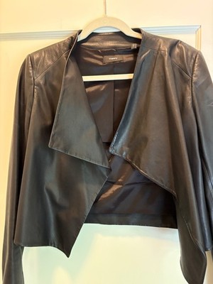 Theory cropped leather moto / bomber jacket women medium