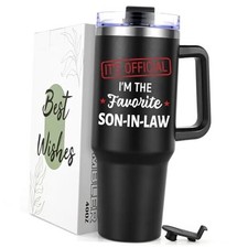 Son in Law Gifts, Favorite SON-IN-LAW 40oz Tumbler with Handle, Birthday Black