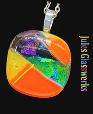 Hand Crafted Dichroic Fused Glass Pendant W/Chain #1509