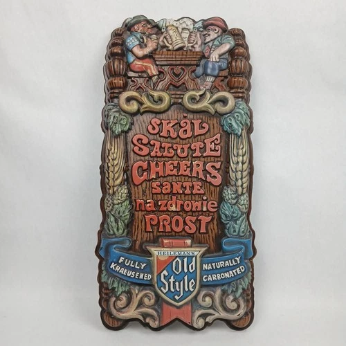 VINTAGE HEILEMANS OLD STYLE BEER SIGN GERMAN PLASTIC MOLD WOOD LOOK 26"X12"