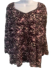 TERRA & SKY POET SLEEVE SIZE 3X FEATHER DOT VIOLET PINK FLORAL NEW FREE SHIPPING
