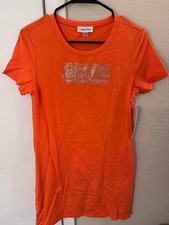 CALVIN KLEIN Big Logo Iconic Short Sleeve Shirt Dress Orange Small