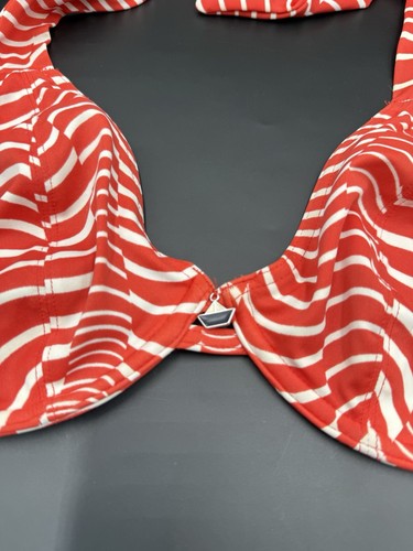 FREYA St.John Size 34 DD Red/White Bandless Halter Swim Bikini Top Wire Bra - Picture 3 of 15