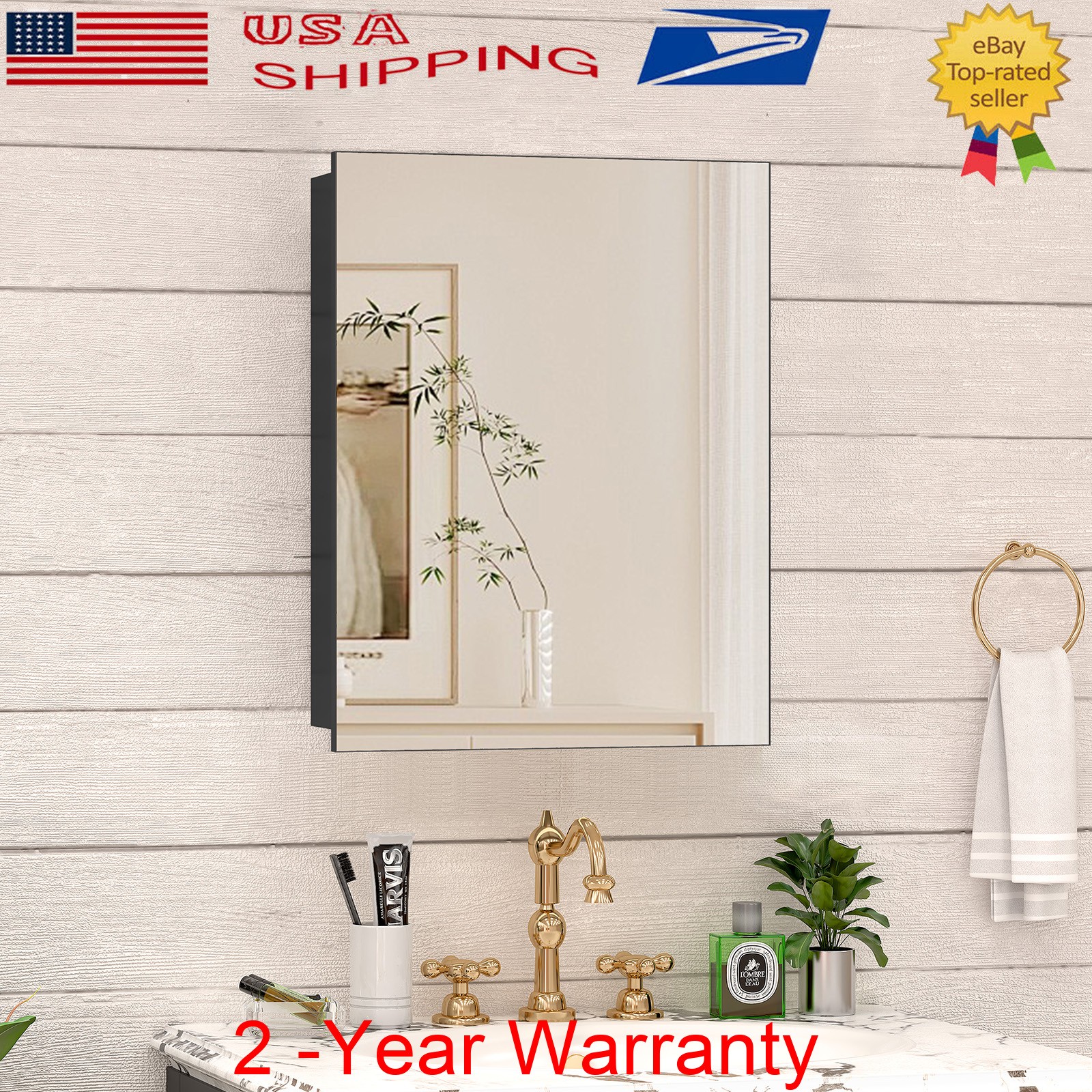 Bathroom LED Lighted Mirror Cabinet Wall Medicine Cabinet Touch Switch w/Shelves