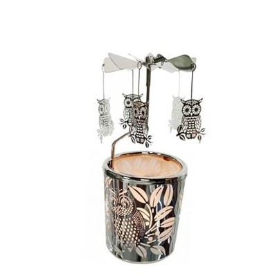 Carousel totary Candle Holder Spinning irthday Gifts for Women, Mom, Silver Owl