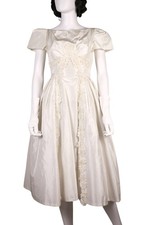 Vintage 50s Wedding Dress Tea Length Short Sleeve Full Swing By Lorrie Deb