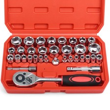 34-Piece 3/8" Drive Socket Wrench Set with Metric/SAE Sockets  Extension Bar, S