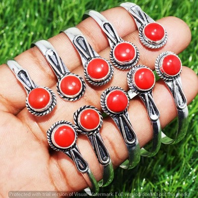 Red Coral Gemstone Bangles 50pcs Wholesale Lots 925 Silver Plated Jewelry