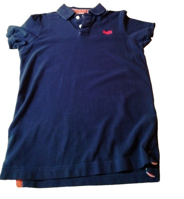Superdry Polo Shirt Mens XL Navy Blue Orange Logo Short Sleeve Casual