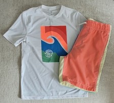 GAP KIDS Boys Youth Sz XL 2PC White Surf Wave Rash Guard and Swim Shorts Set