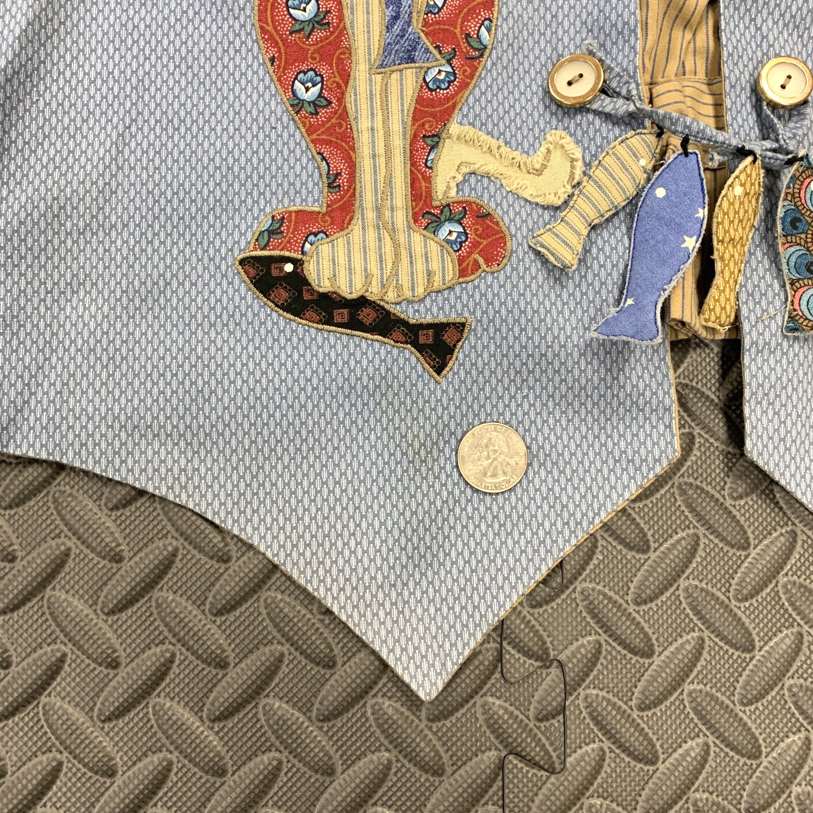 VTG Patchwork Cat-Lover VEST Lined Whimsical Fish… - image 12