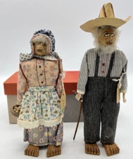 Nut Head Folk Art Man and Woman Uncle Matt and Aunt Molly Jos Character Doll