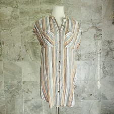 Holding Horses Peach Blue Stripes Tunic Shirt Top M