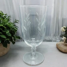 Libbey Priscilla Iced Tea Glass 6-3/4" Cut Plant Design Stem #3001 Blown Glass