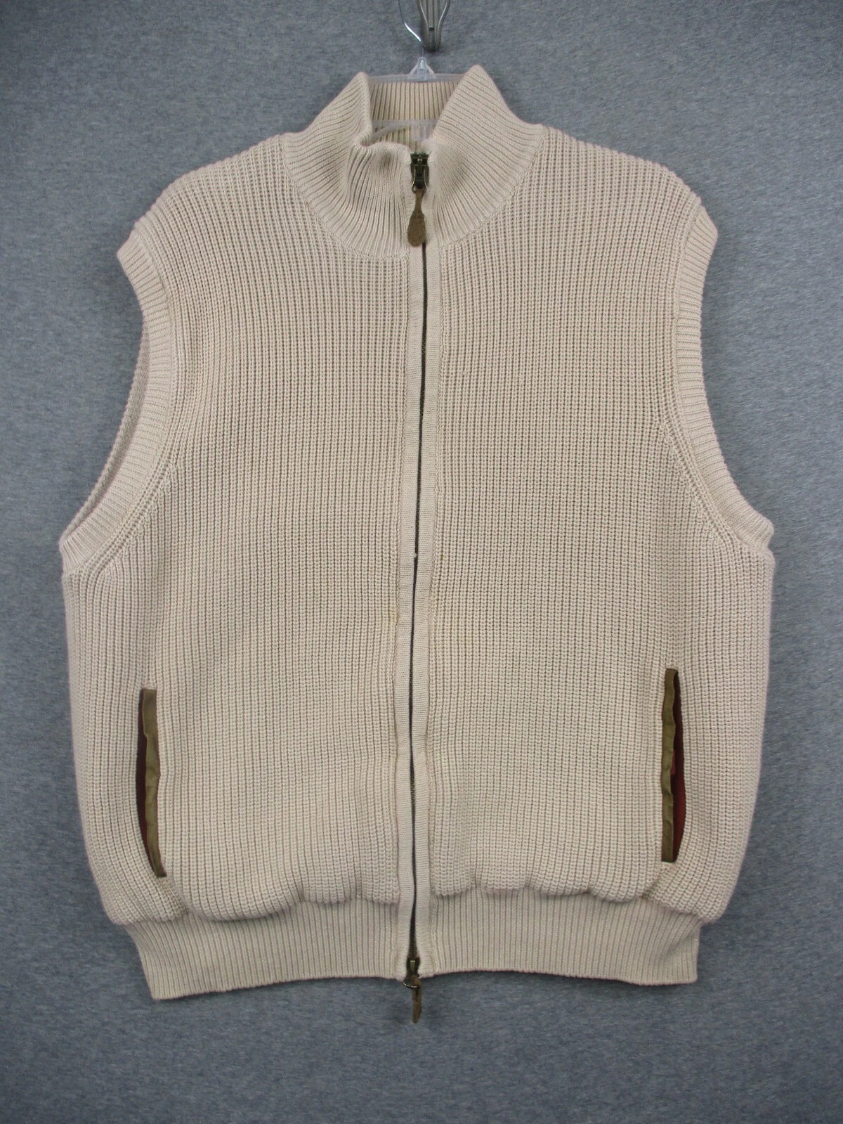 Orvis Vest Patches Large Beige Full Zip Sleeveless