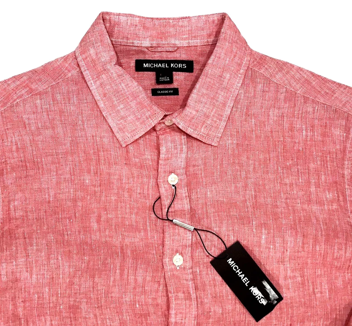 Men s MICHAEL KORS Pink Red Linen Shirt XL X Large NWT NEW Classic Fit 98