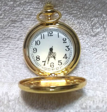Gold Pocket Watch White Dial Arabic Numbers New Battery Excellent Condition