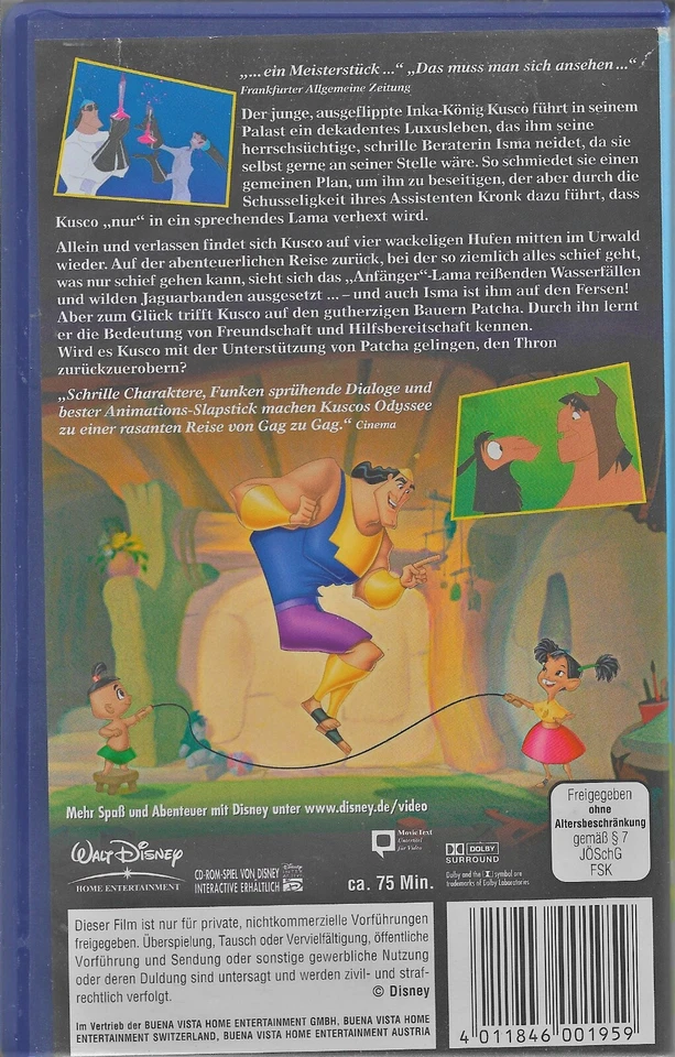 Disney's Meisterwerke- VHS- Deutsch- Ein Königreich für ein Lama - neuwertig - Bild 2 von 2