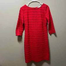 Trina Turk Women’s Ain’t Misbehaving Fringe Red Dress Boat Neck 3/4 Sleeve 6