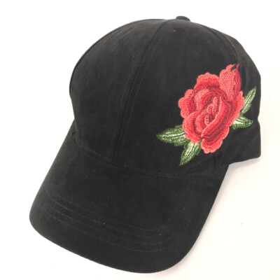 Large side of hat Red Rose embroidery on black cap | eBay display picture 1