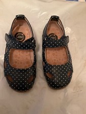 EXC COND Livie Luca Navy Blue w/ White Polka Dot Mary Jane Hook Loop - 9