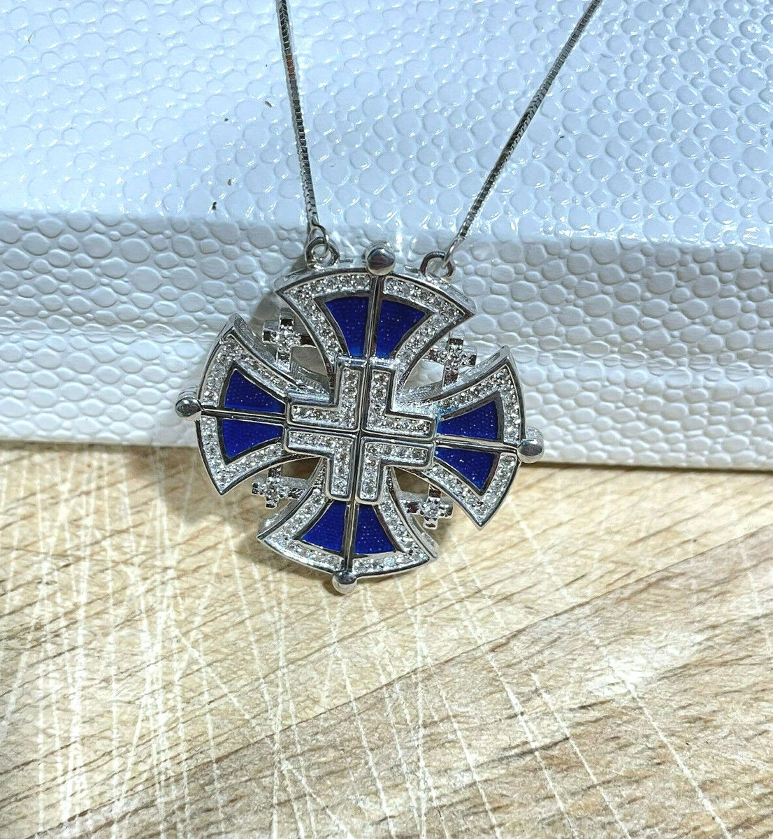 Jerusalem Cross Necklace 104 Natural Diamonds 0.80 TCW 14K Gold Crusader's Cross