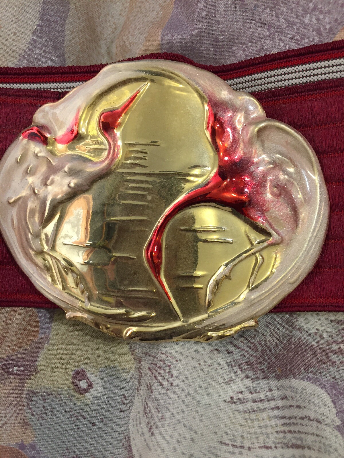 VINTAGE CHARMANT OF BEVERLY HILLS ENAMEL CRANES HERONS BELT BUCKLE BOLO