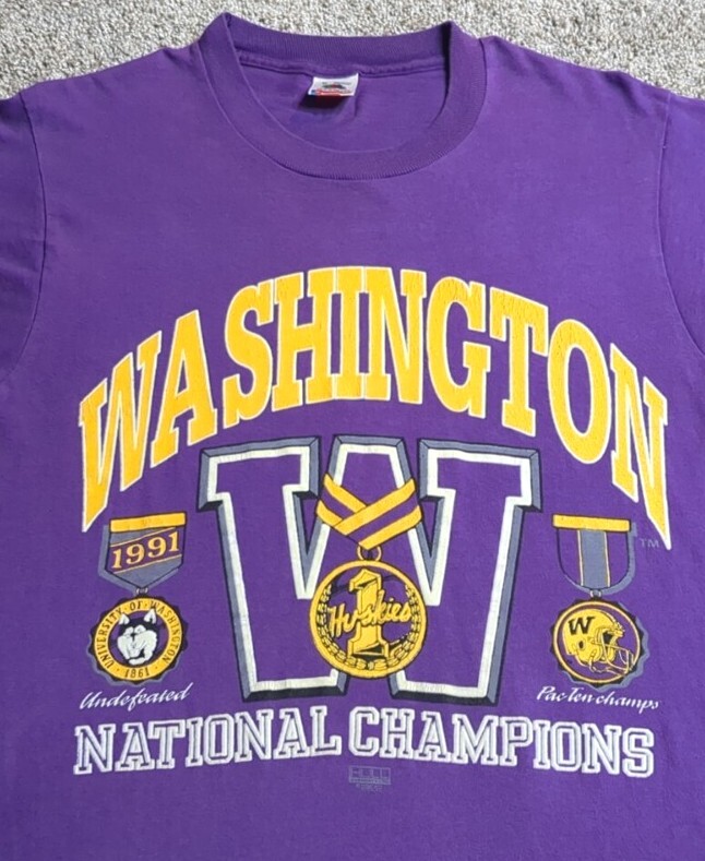Vintage Washington Huskies Shirt 1991 National Champs USA Made Rose Bowl Medium