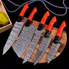 CUSTOM HANDMADE DAMASCUS STEEL CHEF KNIFE SET KITCHEN KNIVES CHEF SET CUTLARY