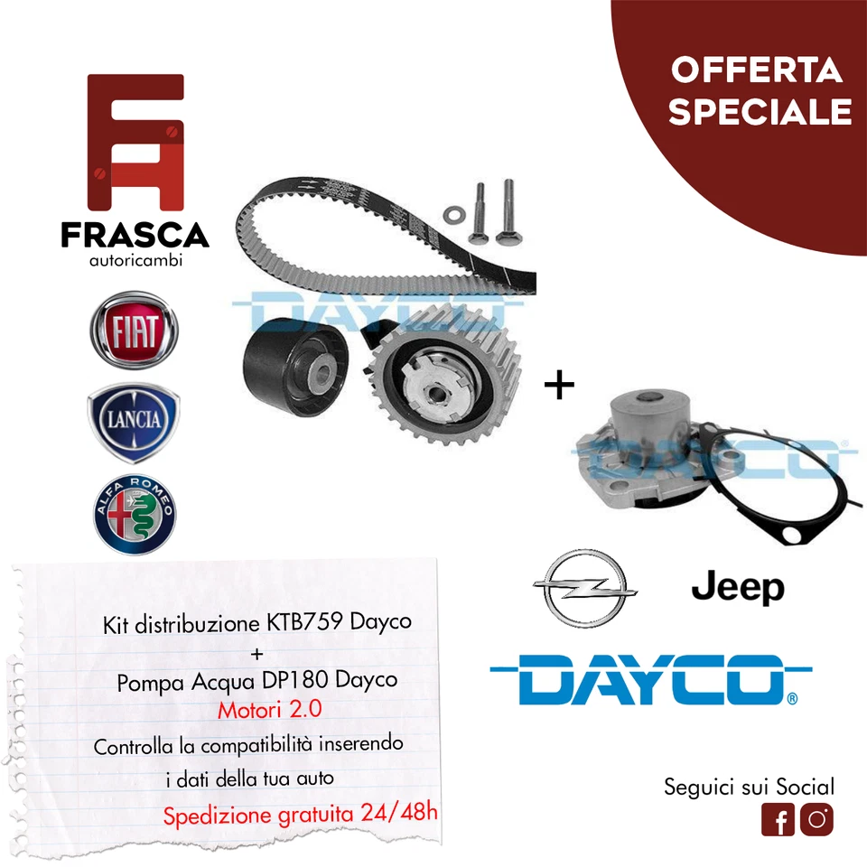 KIT Distribuzione + Pompa Acqua Dayco Alfa Romeo 147 156 159 1.9 2.0 JTDM 150CV